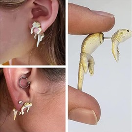 Cute 3D Animal Earrings Funny Cartoon Lizard Stud Earrings Jewelry Gift, Cute Funny Lizard Stud Earrings Vintage Silver Jewelry Gift, 3D Animal Earrings for Women Girls (1 Pair), Cotton, 1