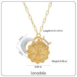 Lanadale Dainty Gold Gemini Zodiac Coin Opal Crescent Moon Charm Necklace for Women Trendy 18K Gold Plated Retro Paperclip Chain 12 Constellation Horoscope Necklaces Astrology Jewelry Gifts