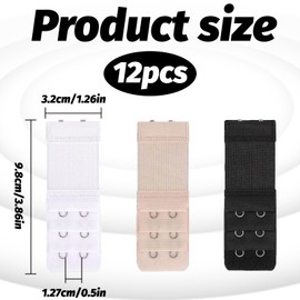 Pack of 12 bra extensions, bra extension, 2 hooks, bra extension, 2 hooks, bra closure extension, stretch bra extension, soft elastic bra closure extension, for girls, women, pregnant women