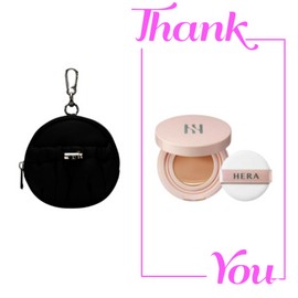 Hera Black Round Keyring Pouch + Hera Reflection Skin Glow Cushion Foundation 21N1 5g Set / 헤라 블랙 라운드 키링 파우치+헤라 리플렉션 스킨 글로우 쿠션 파운데이션 21N1 5g 세트