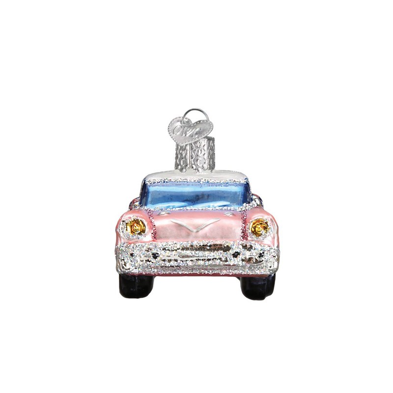 Old World Christmas Glass Blown Ornament Classic Car (46023), Pink