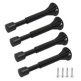 Luomorgo 4 Pcs Spring Door Stopper, Flexible Door Stop Adjustable 3-1/16" to 4-11/16", Wall Door Stoppers for Bottom of Door, Black Door Stop with Rubber Bumper Tip