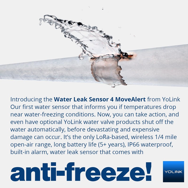 YoLink Water Leak Detector 4 with 105dB Audio Alarm, App