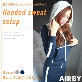 Air By, Top and Bottom Set, Hooded, Bicolor Jersey Top and Bottom Set, S - 2XL, gray