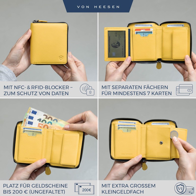VON HEESEN Leather Wallet with RFID Protection - Wallet for