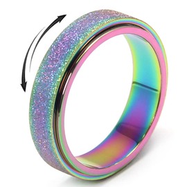 Fidget Ring Women Anxiety Spinner: Fidget Toys Adults Thumb Ring Stainless Steel Spinning Ring Rainbow Gold Black Silver Color (Rainbow-6mm, 9)