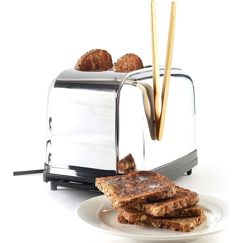 Norpro 1982 8" Bamboo 8" Toaster Tongs with Magnet, One