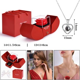 ACWOO Preserved Real Rose Gift for Girlfriend, Mum, Wife, Eternal Flower Rose with I Love You Necklace in 100 Languages, Gift for Her on Birthday, Valentine's Day, Mother's Day, Anniversary, Christmas