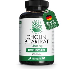 Green Naturals Choline Bitartrate Capsules - High Dose: 1,500 mg from Natural Fermentation - For Liver & Fat Metabolism (EFSA)* - 180 Capsules (3 Months) - from Germany