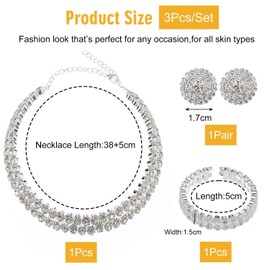WUFGWBD 1 Double Layer Necklace, 1 Double Layer Bracelet And 1 Pair Of Earrings, Sparkling Jewelry, Ele Jewelry, Rhinestone Jewelry, Dress Accessories