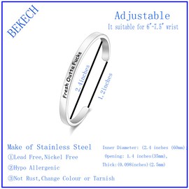 BEKECH Funny Sarcastic Gift for Her Fresh Outta Fucks Cuff Bracelet F Word Gift for BFF Swear Words Bad Word Gift Cursing Jewelry for Girls Women (silver)