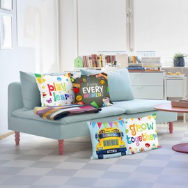 Bonhause Kids Cushion Covers 45 x 45 cm Educational Inspiration Decorative Throw Pillow Covers for Kids Room Classroom Reading Corner Decor Set of 4