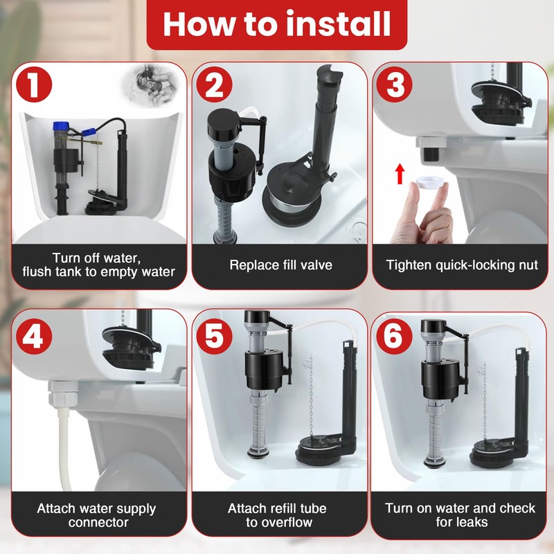 Saillong Universal Toilet Tank Replacement Kit, Include Toilet Fill Valve,