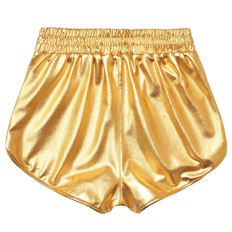 Perfashion - Pantalones cortos metálicos brillantes para mujer, Oro, 6-8