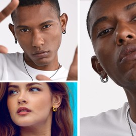 Black Hoop Earrings For Men Novelty Cuban Link Thick Small Hoops Cool Earrings