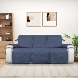PureFit Water Resistant Reversible Sofa Covers for Reclining Sofa 3 Seat - Non Slip Split Recliner Couch Cover for 3 Cushion Couch, Washable Furniture Protector for Kids, Dogs (Dark Blue/Light Blue)