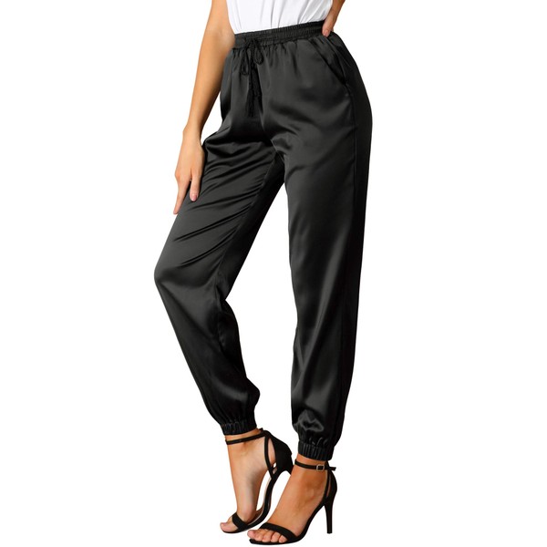 Allegra K Women's Drawstring Elastic Waist Athleisure Pants Ankle Length