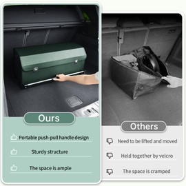 XCF Car Trunk Organizer, Leather Trunk Organizer with Lid and Push-pull Handle Car Trunk Storage Box for SUV, Minivan, Truck, Sedan (Green, 27.1 x 11.4 x 12.2in)