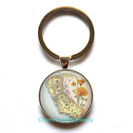 California Map Keychain & Charm: Travel Souvenir, Birthday Gift, Jewelry Art