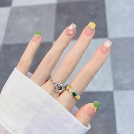 SEMTIM Nail Tips, 24 Pieces, Medium, Short, Round, False Nails, Medium Long, Popular, Japanese Style, Cute, Simple, Stylish, Coming of Age Ceremonies, School Entrance Ceremonies, Graduation Ceremonies, Weddings, Nail Tips (A22)