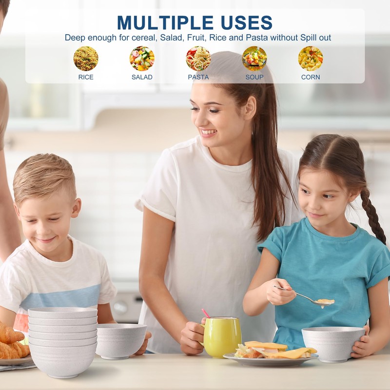 HOTEC Unbreakable Wheat Straw Cereal Bowls - Microwave & Dishwasher