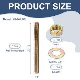 PATIKIL 1/4"×2-1/2" カラー亜鉛メッキ全ねじ棒 8本セット 炭素鋼製長ねじボルト 家具・ガーデン取り付け組立用