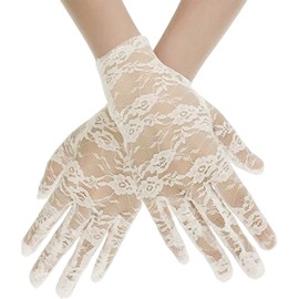 Women Short Elegant Lace Gloves, Ladies Floral Lace Gloves Vintage Opera Gloves 1930s Gloves for Women Ladies and Girls Evening Wedding Tea Party Prom Cosplay Beige
