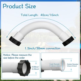 Eboot 16 Inch Pool Pump Hoses for Above Ground Pools 1.5" Diameter Sand Filter Pump Hoses Compatible with Intex Filter Interconnecting Tubes Replacement Parts(White)
