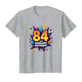 84 and Fearlessly Different Birthday Gift for Seniors T-Shirt, Youth, Heather Grey