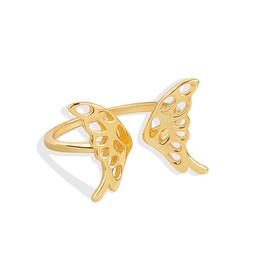 chengxun Hollow Butterfly Adjustable Gold Ring for Women Girls Glossy Textured Promise Opening Ring Jewelry Gifts