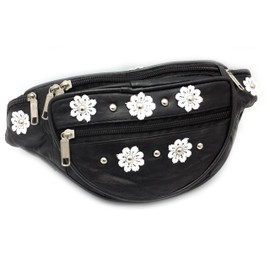 ODS:UK® Leather Festival Bum Bag Daisy Flower Studded Cross-Body Summer Urban Backpack
