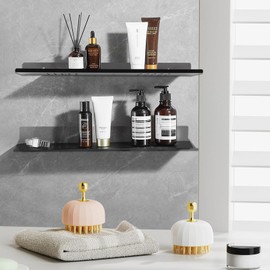 UVKDEENK 2 Pack Wall-Mounted Self Adhesive Wall Shelf, Counter Corner Floating Shelves Over The Sink Faucet, Aluminum Alloy Shower Caddy Tray Rack Storage Organizer for Bathroom, Kitchen 11.79"