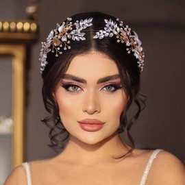 LOVFOIVER Rhinestone Wedding Headband Handmade Leaf Crystal Bridal Headpieces for Wedding Hair Accessories for Brides and Bridesmaid (Gold)…