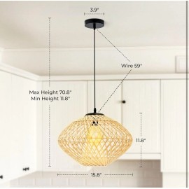 Soloa Boho Rattan Chandelier Light Fixture Single Bulb Woven Tan Farmhouse