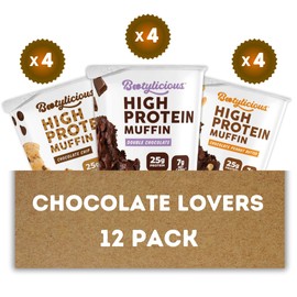 Bootylicious | High-Protein Muffin | 25g Protein, 7g Net Carbs, Low Glycemic Index, 12-Pack (Chocolate Lovers)