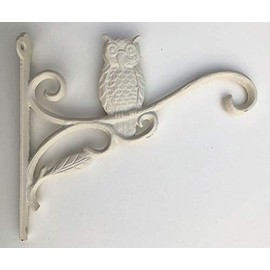 Spring life Cast Iron Ornate Owl Hanging Flower Basket Bracket Hook in 3 Colours (Antique White)