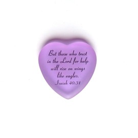 Lifeforce Glass Scripture Heart with Pouch, But Those who Trust in The Lord for Help. (Lilac)