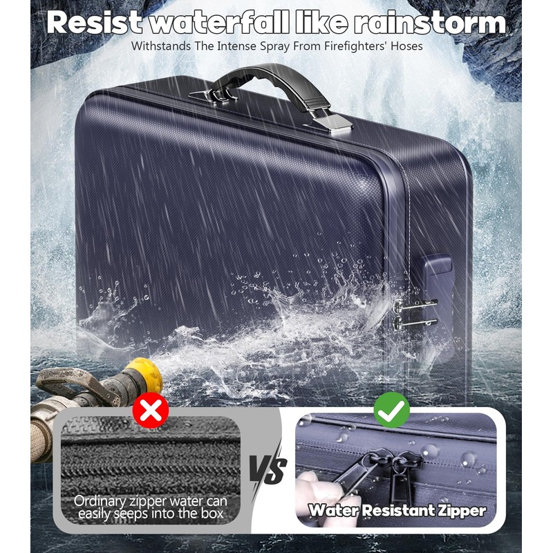 Fireproof Document Box, Hard Case Highly Flame-Resistant Fire Proof Waterproof