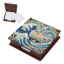 JZHYOAN Diamond Art Note Box, DIY Wooden Reusable Portable Office Holder Box, Message Paper Storage Box Contains 160 Sheets of Paper Note Holder, Mosaic Notebox for Office, Bedroom, Living Room