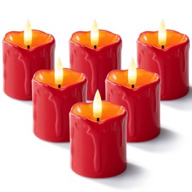 Homemory 6Pack 2" x 2" Red LED Votive Candles with Timer, 400+Hour Battery Operated, Polypropylene Material, Ideal for Home Decorations