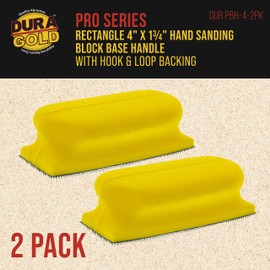 Dura-Gold Pro Series Rectangle 4" x 1-3/4" Hand Sanding Block Base Handle with Hook & Loop Backing, 2 Pack - Attach Pad to Contoured 4" Sanding Blocks Sandpaper - Sand Wood Woodworking Furniture Paint