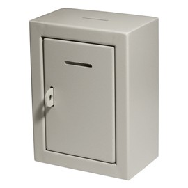 Metal Charity Collection Box Secure with Slot & Wall Mount - 8.5x6.5x4" Drop Box for Home and Office (White)
