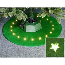 F-H-S International Christmas Tree Rug with Star LED Lighting Round Timer Tree Rug Green