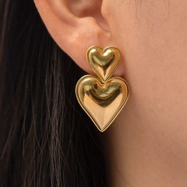 VLAMU Chunky Gold Heart Earrings for Women, Gold Stud Earrings for Women Gold Heart Shaped Statement Summer Jewelry Trendy Fashion Chunky Gold Jewelry Gifts (Heart gold), large