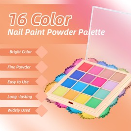 U-Shinein Nail Pigment Powder Palette Set, 16 Colors Ombre Nail Powder Palette French Aura Nails Ombre Nail Brush Nail Long-lasting Manicure Art DIY Accessories (B)