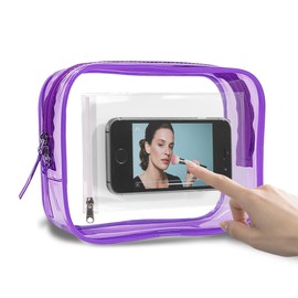 Geelraqaly Clear Toiletry Bag, for Women Men Shower Play Phone, Portable PVC Waterproof Touchable Phone,for Bathroom, Beach, Swimming,transparent purple