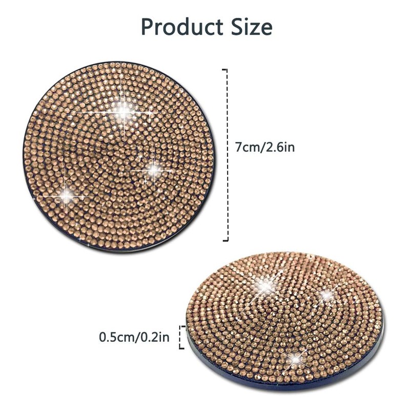 Bling Car Cup Holder Coasters, 2Pack Rhinstone Crystal Car Coaster