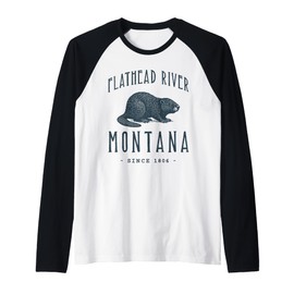 Flathead River, Beaver Rodent Design Raglan Baseball Tee