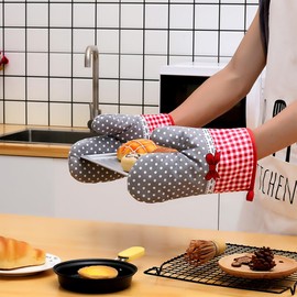 DXIA Oven Gloves, Pot Holder Glove, Oven Gloves, Pot Holder, Suitable for Cooking, Baking, Grilling, Pot Gloves, 1 Pair, Gift for Women and Chef (Grey Bow)