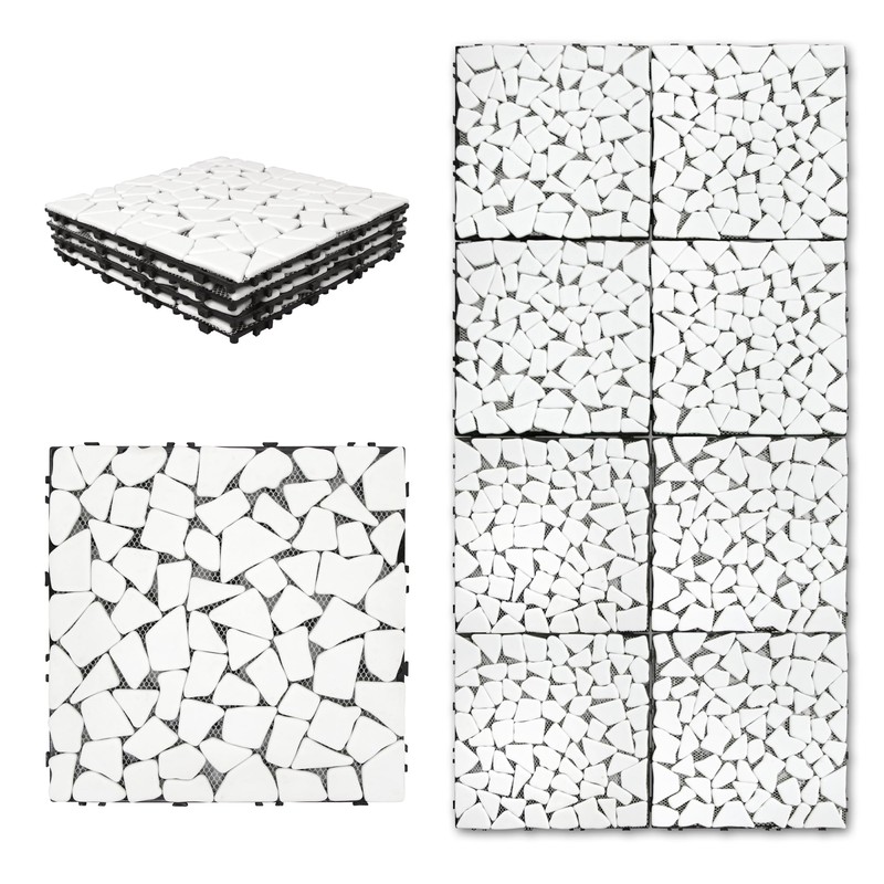 SUNWINGS 4PCS Natural Stone Interlocking Deck Tiles 12"x12" Pebble Waterproof